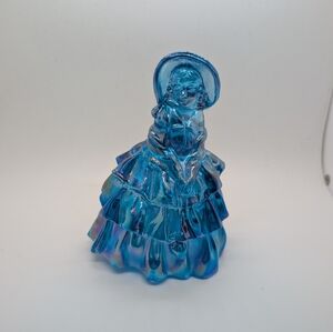 Vintage 60s Wheaton Blue Carnival Glass Lady Figurine